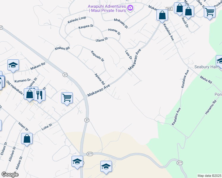 map of restaurants, bars, coffee shops, grocery stores, and more near 340 Makawao Avenue in Makawao