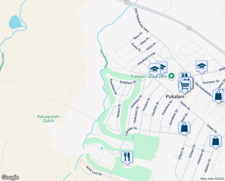 map of restaurants, bars, coffee shops, grocery stores, and more near 249 Kaualani Drive in Makawao