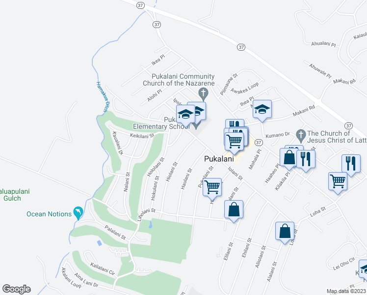 map of restaurants, bars, coffee shops, grocery stores, and more near 180 Hiolani Street in Makawao