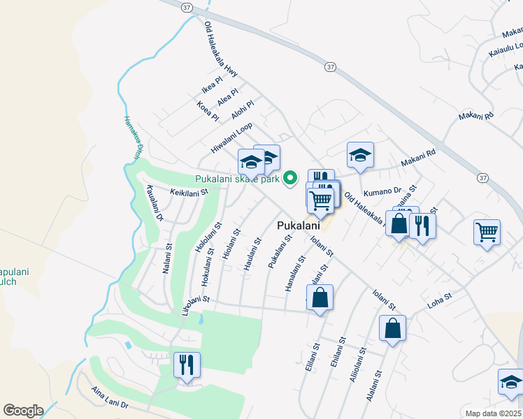 map of restaurants, bars, coffee shops, grocery stores, and more near 165 Hiolani Street in Makawao