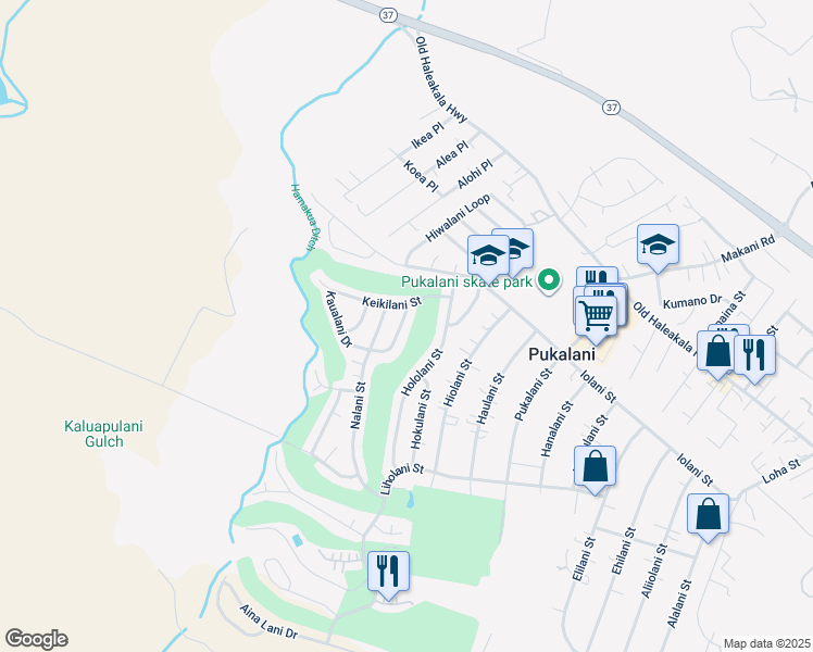 map of restaurants, bars, coffee shops, grocery stores, and more near 181 Kaualani Drive in Makawao