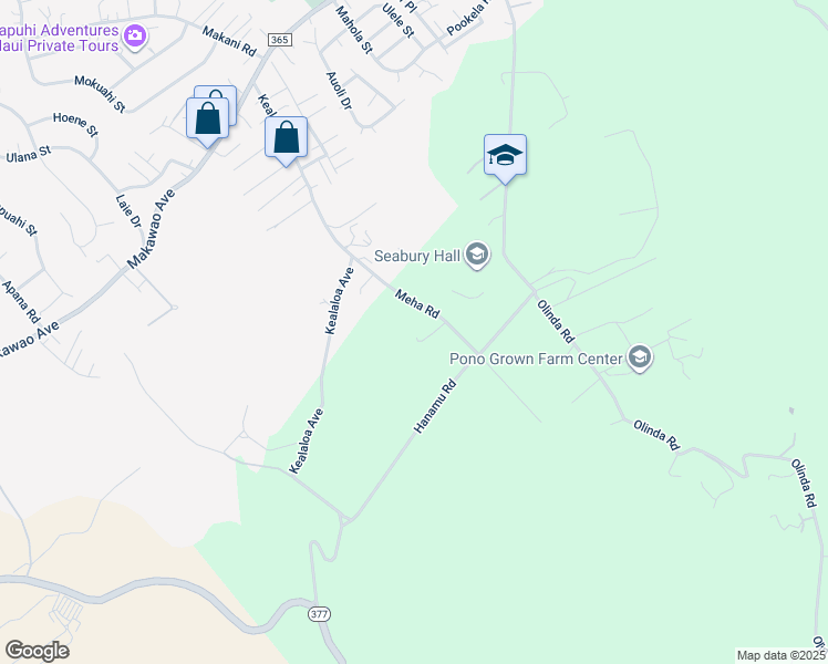 map of restaurants, bars, coffee shops, grocery stores, and more near 450 Meha Road in Makawao