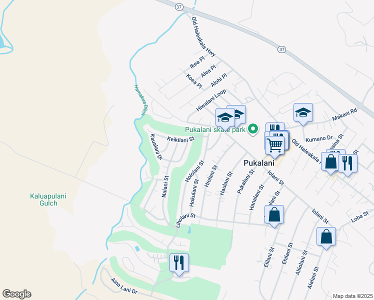 map of restaurants, bars, coffee shops, grocery stores, and more near 181 Kaualani Drive in Makawao