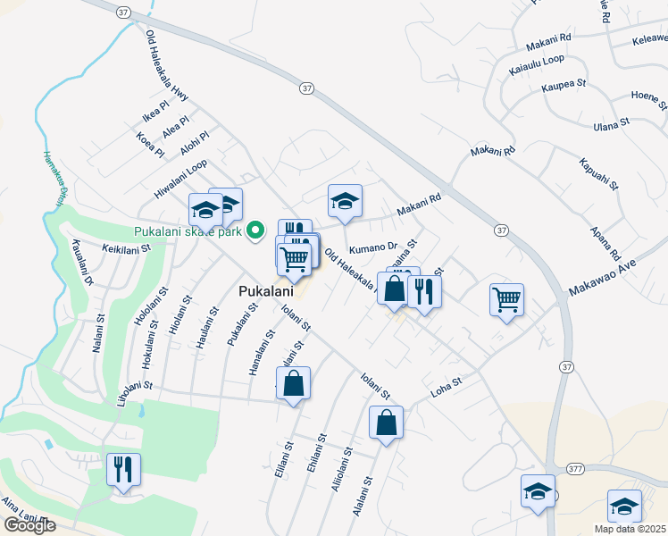 map of restaurants, bars, coffee shops, grocery stores, and more near 10 Mohala Place in Makawao