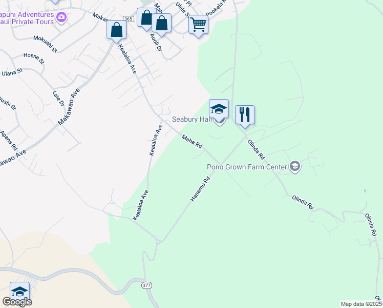 map of restaurants, bars, coffee shops, grocery stores, and more near 450 Meha Road in Makawao