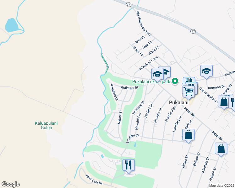map of restaurants, bars, coffee shops, grocery stores, and more near 222 Keolalani Street in Makawao