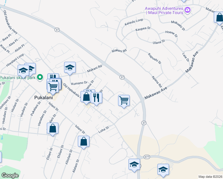 map of restaurants, bars, coffee shops, grocery stores, and more near 35 Hamiha Street in Makawao