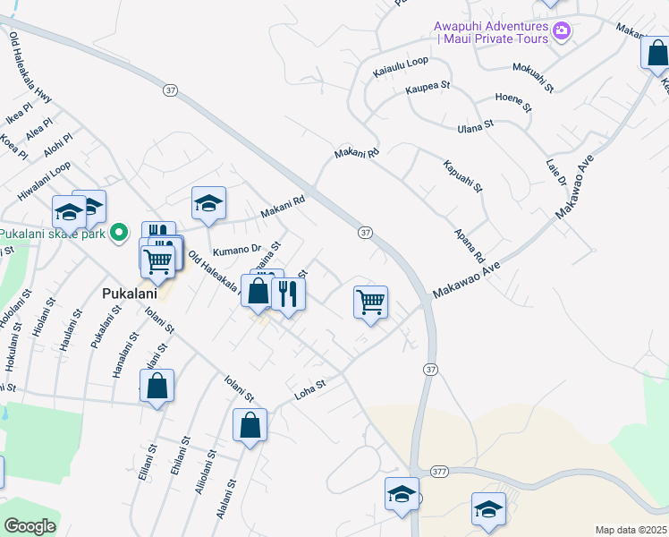 map of restaurants, bars, coffee shops, grocery stores, and more near 35 Hamiha Street in Makawao