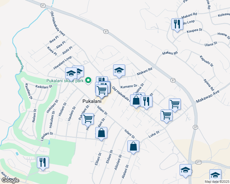 map of restaurants, bars, coffee shops, grocery stores, and more near 10 Mohala Place in Makawao