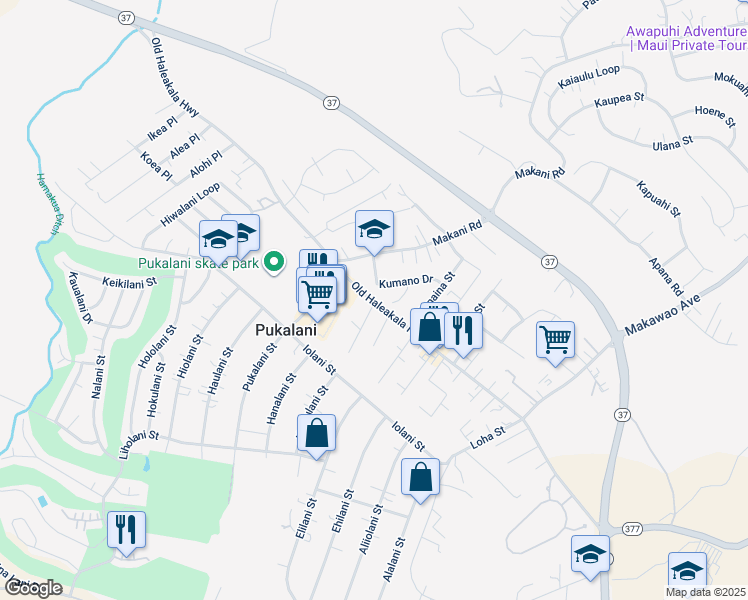 map of restaurants, bars, coffee shops, grocery stores, and more near 44 Kumano Drive in Makawao