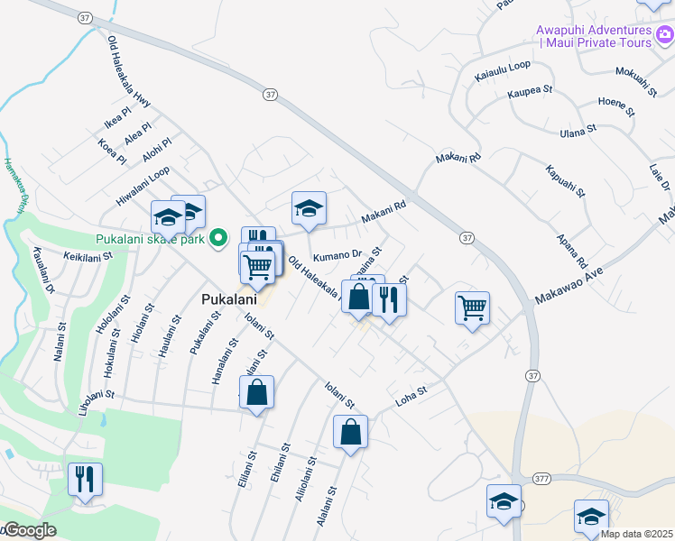 map of restaurants, bars, coffee shops, grocery stores, and more near 21 Aheahe Place in Makawao