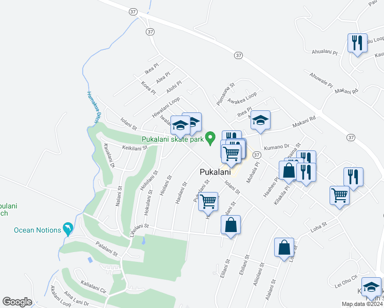 map of restaurants, bars, coffee shops, grocery stores, and more near 2964 Iolani Street in Makawao
