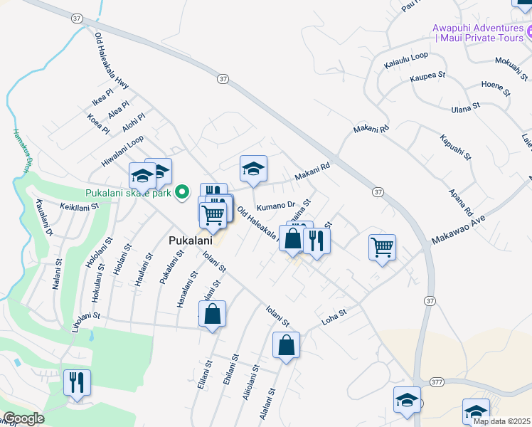 map of restaurants, bars, coffee shops, grocery stores, and more near 64 Kumano Drive in Makawao