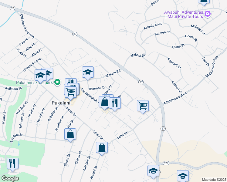 map of restaurants, bars, coffee shops, grocery stores, and more near 3344 Kihapai Place in Makawao