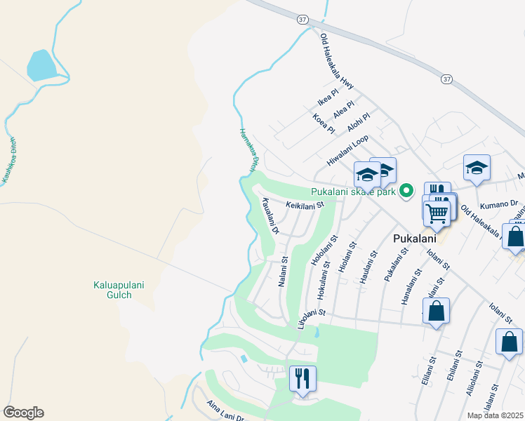 map of restaurants, bars, coffee shops, grocery stores, and more near 271 Kaualani Drive in Makawao