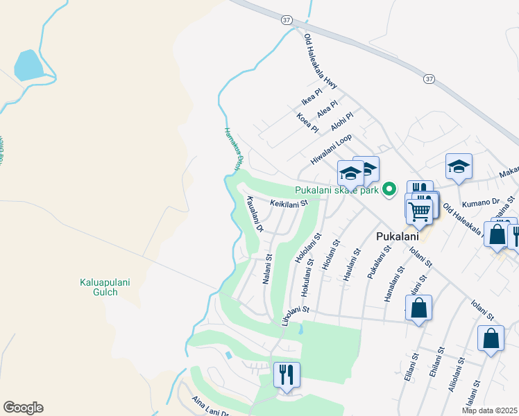 map of restaurants, bars, coffee shops, grocery stores, and more near 268 Kaualani Drive in Makawao