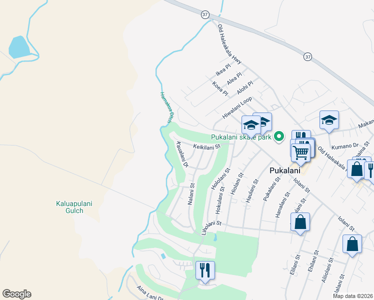 map of restaurants, bars, coffee shops, grocery stores, and more near 268 Kaualani Drive in Makawao