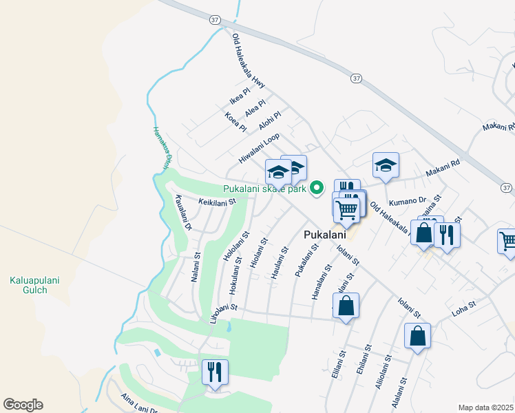 map of restaurants, bars, coffee shops, grocery stores, and more near 185 Hololani Street in Makawao