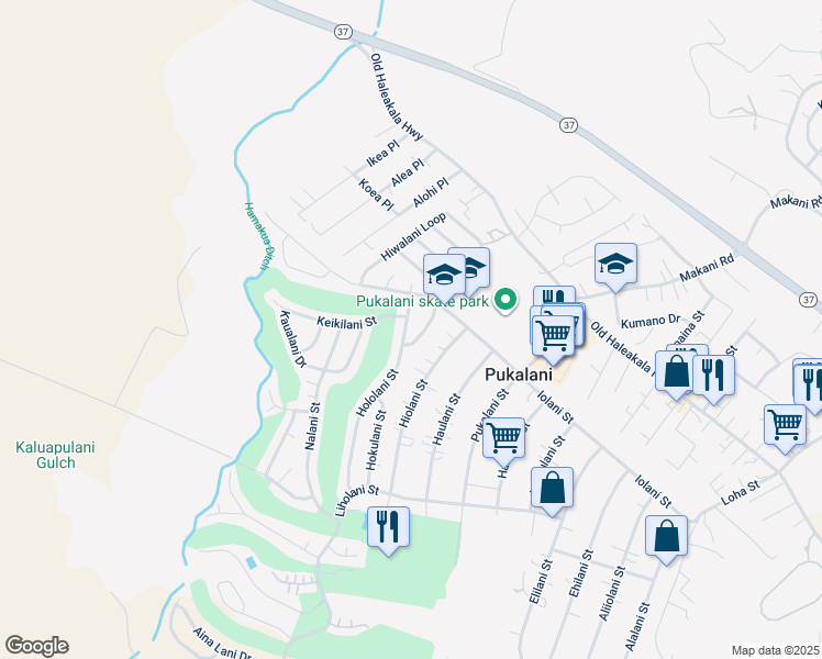 map of restaurants, bars, coffee shops, grocery stores, and more near 185 Hololani Street in Makawao