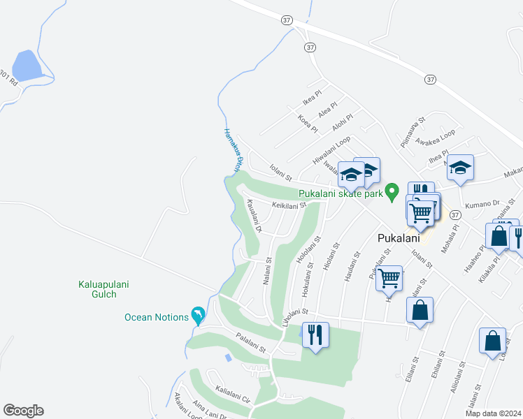 map of restaurants, bars, coffee shops, grocery stores, and more near 268 Kaualani Drive in Makawao