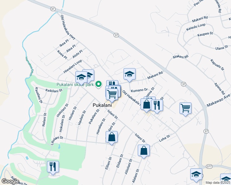 map of restaurants, bars, coffee shops, grocery stores, and more near 70 Lei Ohu Circle in Makawao