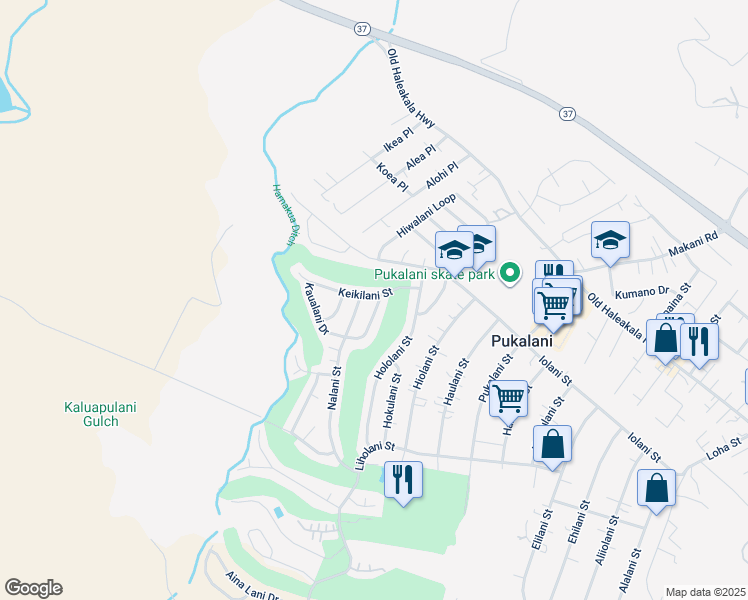 map of restaurants, bars, coffee shops, grocery stores, and more near 2770 Keikilani Street in Makawao