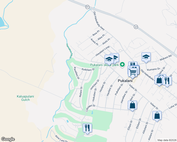 map of restaurants, bars, coffee shops, grocery stores, and more near 2760 Keikilani Street in Makawao