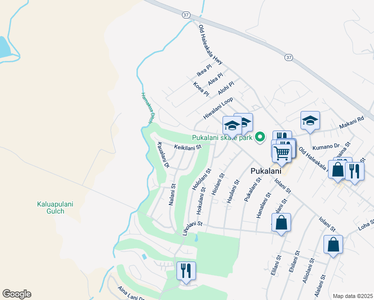 map of restaurants, bars, coffee shops, grocery stores, and more near 2760 Keikilani Street in Makawao