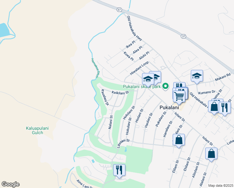 map of restaurants, bars, coffee shops, grocery stores, and more near 2750 Keikilani Street in Makawao