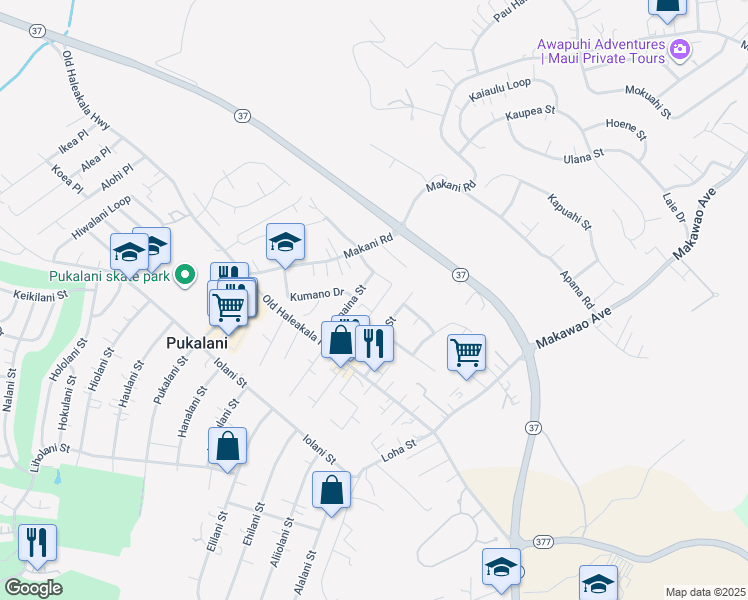map of restaurants, bars, coffee shops, grocery stores, and more near 3336 Kihapai Place in Makawao