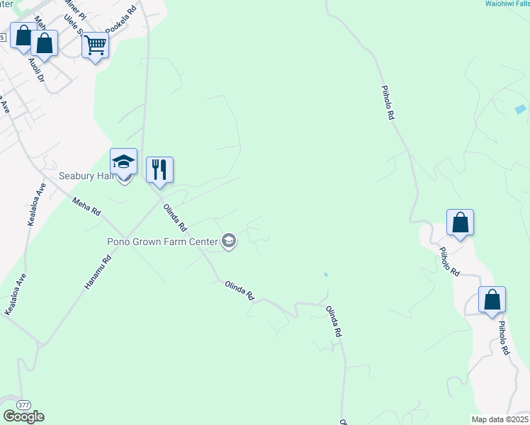 map of restaurants, bars, coffee shops, grocery stores, and more near 645 Olinda Road in Makawao
