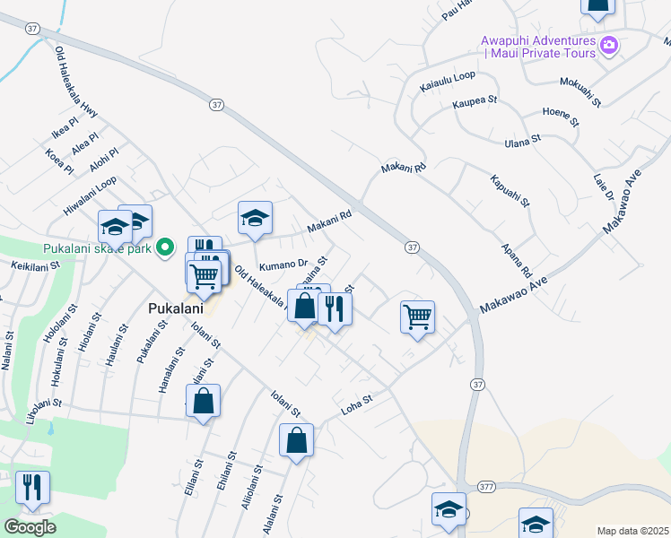 map of restaurants, bars, coffee shops, grocery stores, and more near 3336 Kihapai Place in Makawao