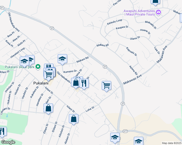 map of restaurants, bars, coffee shops, grocery stores, and more near 131 Haahaa Street in Makawao