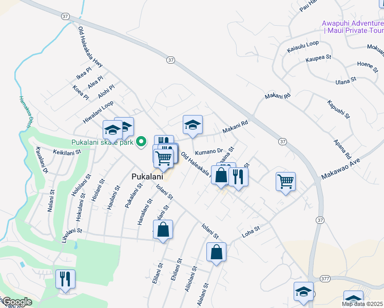 map of restaurants, bars, coffee shops, grocery stores, and more near 40 Kumano Drive in Makawao