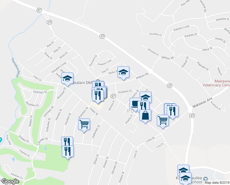 map of restaurants, bars, coffee shops, grocery stores, and more near 40 Kumano Drive in Makawao