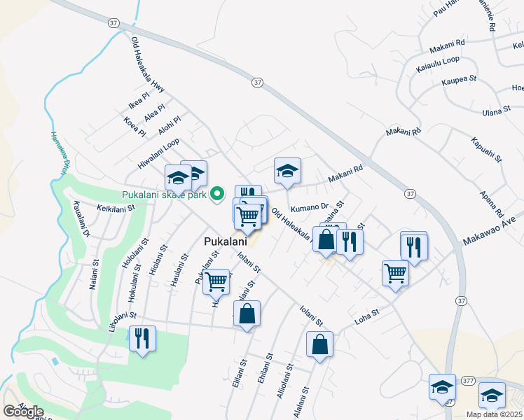 map of restaurants, bars, coffee shops, grocery stores, and more near 19 Lilinoe Place in Makawao