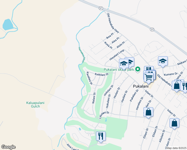map of restaurants, bars, coffee shops, grocery stores, and more near 2730 Keikilani Street in Makawao