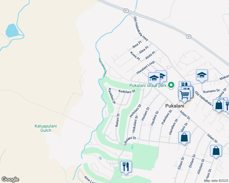 map of restaurants, bars, coffee shops, grocery stores, and more near 2726 Keikilani Street in Makawao