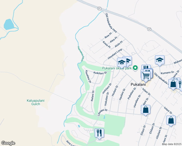 map of restaurants, bars, coffee shops, grocery stores, and more near 2726 Keikilani Street in Makawao