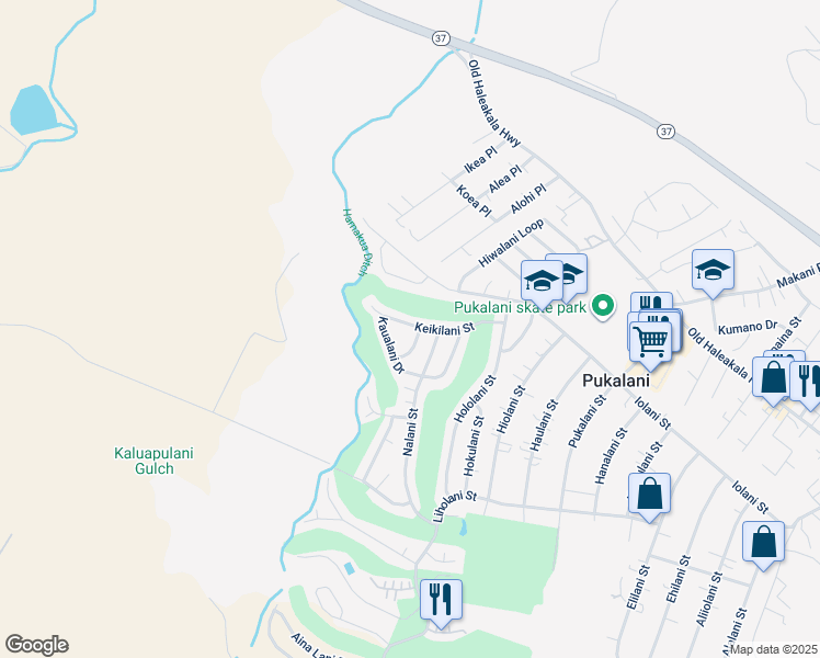 map of restaurants, bars, coffee shops, grocery stores, and more near 2730 Keikilani Street in Makawao