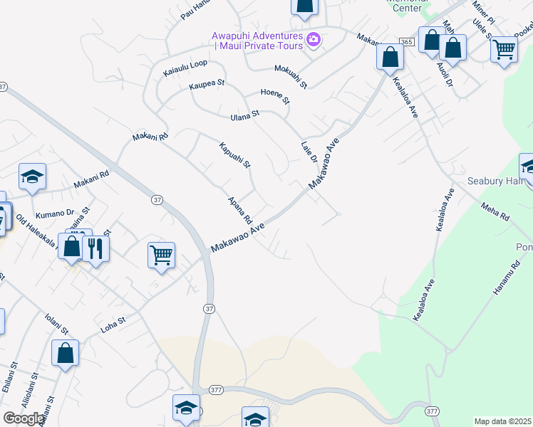 map of restaurants, bars, coffee shops, grocery stores, and more near 336 Leoki Place in Makawao
