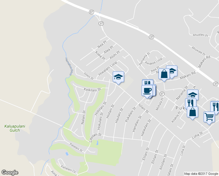 map of restaurants, bars, coffee shops, grocery stores, and more near 165 Hololani Street in Makawao