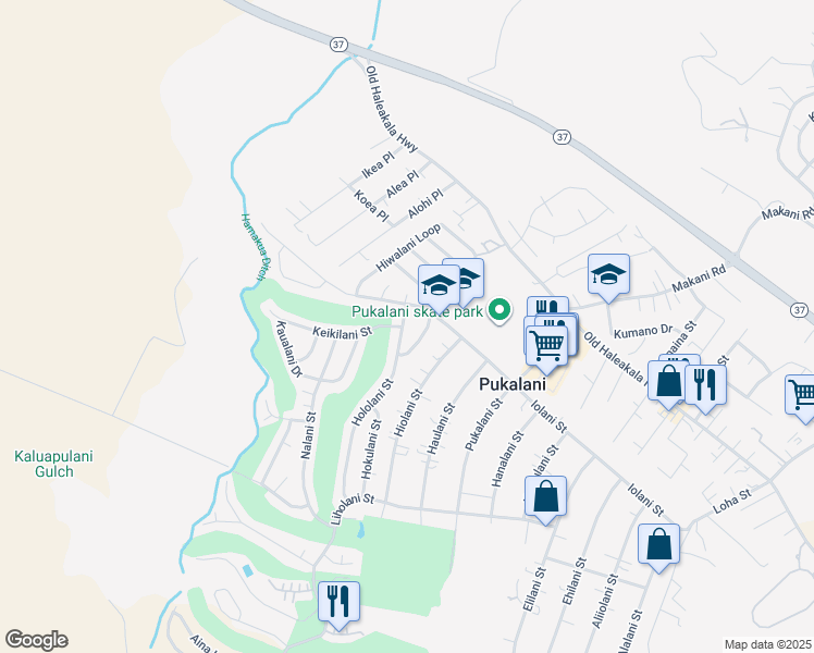 map of restaurants, bars, coffee shops, grocery stores, and more near 165 Hololani Street in Makawao