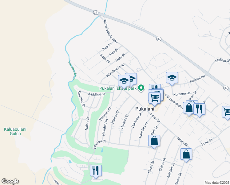 map of restaurants, bars, coffee shops, grocery stores, and more near 165 Hololani Street in Makawao
