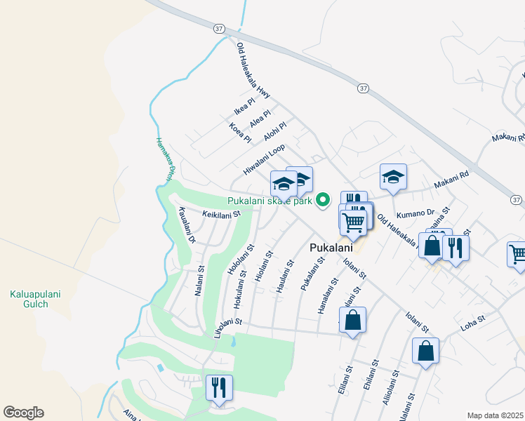map of restaurants, bars, coffee shops, grocery stores, and more near 165 Hololani Street in Makawao