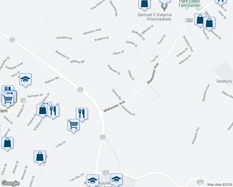 map of restaurants, bars, coffee shops, grocery stores, and more near 70 Apana Road in Makawao