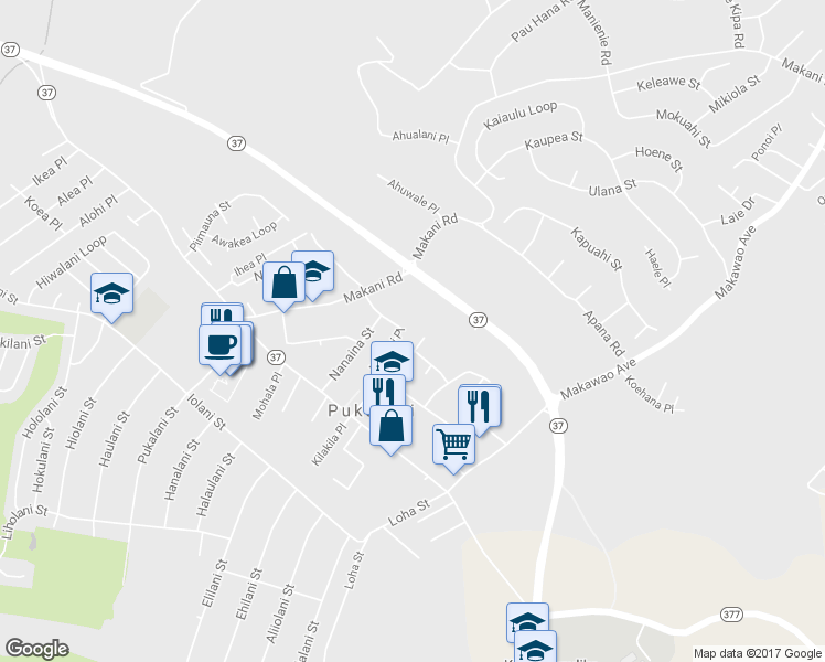 map of restaurants, bars, coffee shops, grocery stores, and more near 3301 Kihapai Place in Makawao