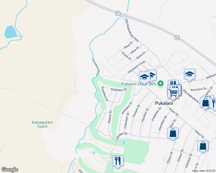 map of restaurants, bars, coffee shops, grocery stores, and more near 2721 Keikilani Street in Makawao