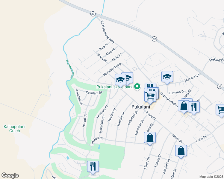 map of restaurants, bars, coffee shops, grocery stores, and more near 155 Hololani Street in Makawao