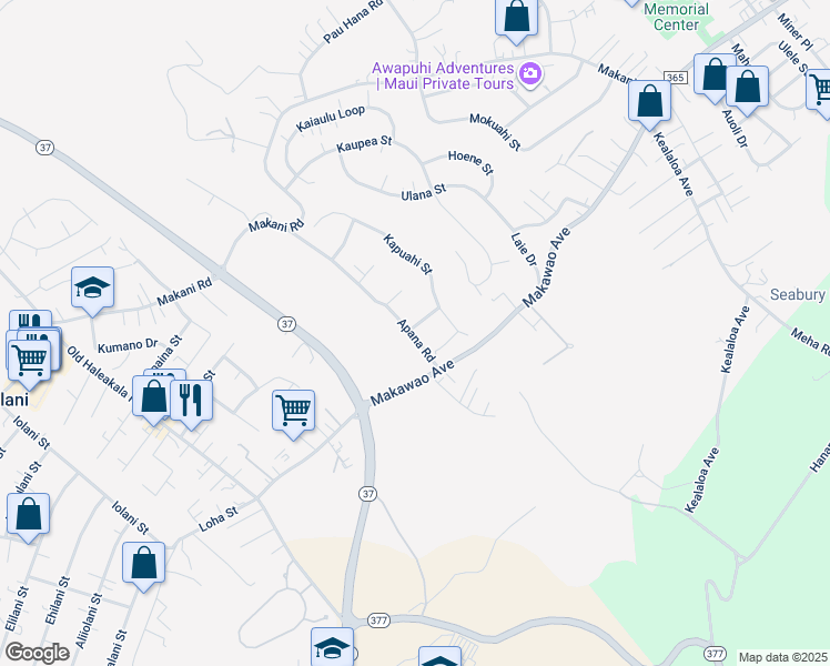 map of restaurants, bars, coffee shops, grocery stores, and more near 306 Hulali Street in Makawao
